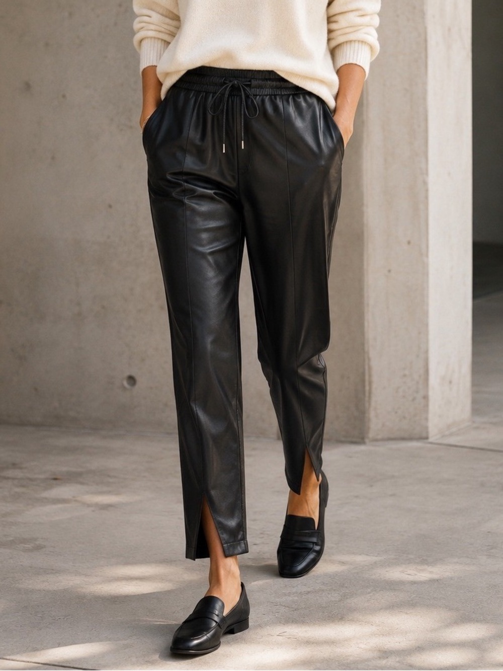 Theory Faux Leather Slit Pull-On Pants Black Size 12